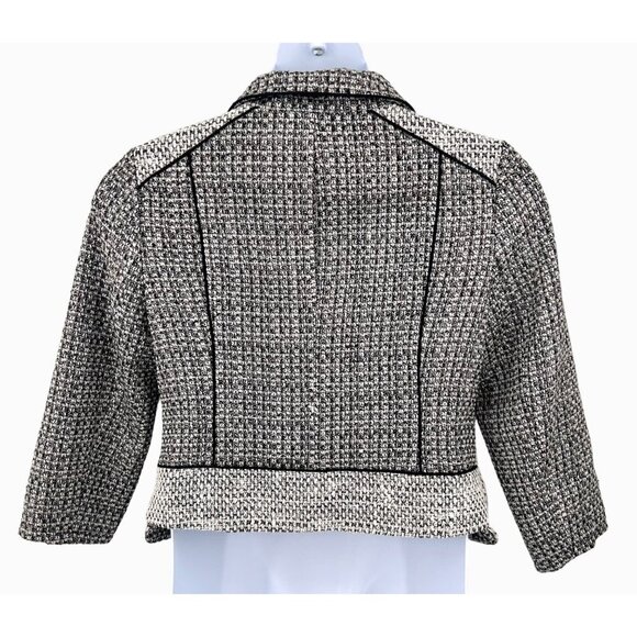 STUNNING CHICO'S BLACK & WHITE METALLIC SILVER THREAD BLAZER JACKET - M - Picture 3 of 4